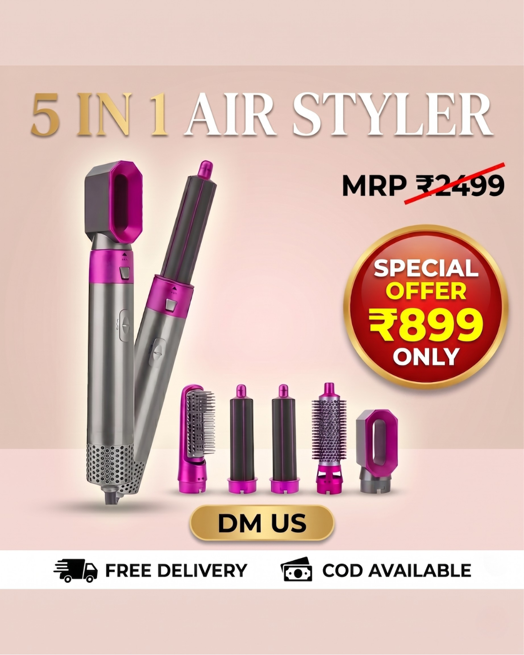 5-in-1 Hair Air Styler – Dryer, Curler, Straightener & Volumizer | Salon-Style Hair at Home