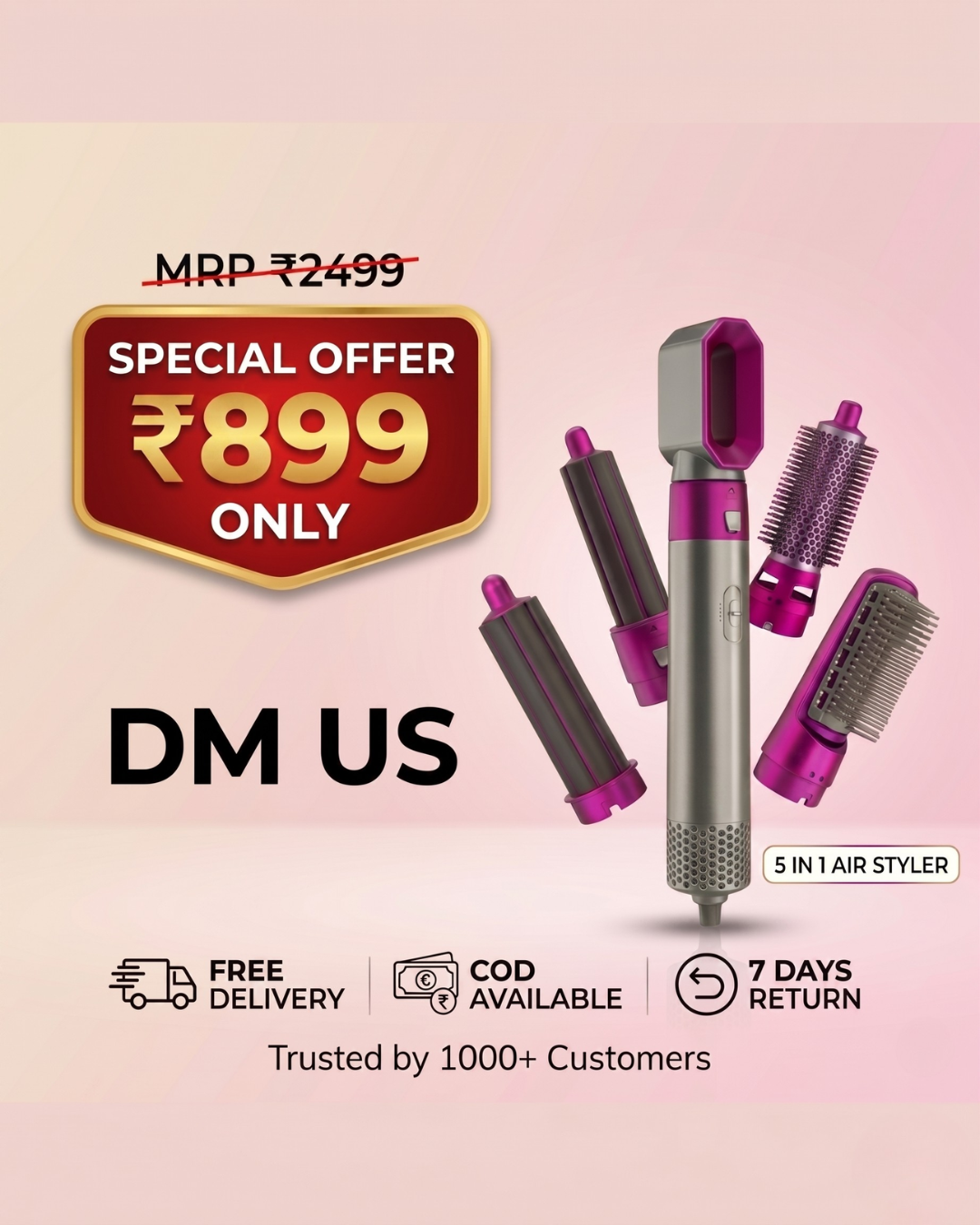 5-in-1 Hair Air Styler – Dryer, Curler, Straightener & Volumizer | Salon-Style Hair at Home
